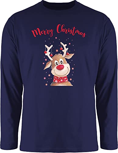 Langarmshirt Herren Langarm Shirt - Weihnachten Geschenke Bekleidung - Merry Christmas Rentier - 3XL - Navy Blau - Weihnachts Geschenk Tshirt Longsleeve weihnachtliches weihnachtsshirt von Shirtracer