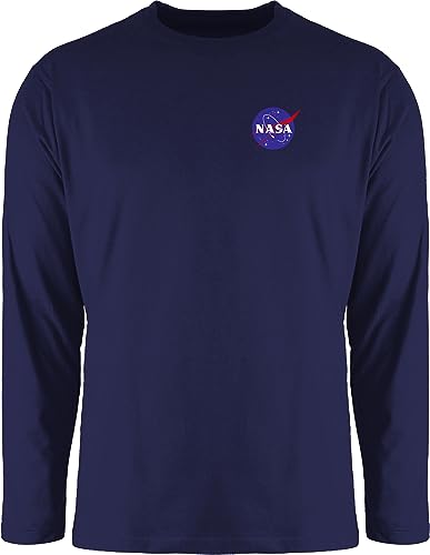 Langarmshirt Herren Langarm Shirt - NASA Logo Space X Merchandise Weltraum - 3XL - Navy Blau - Long Sleeve weltall Tshirt von Shirtracer