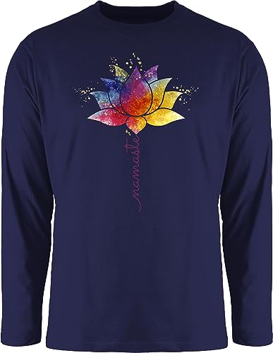 Langarmshirt Herren Langarm Shirt - Namaste Lotusblüte Yoga Mandala Spirit Wellness Meditation - 3XL - Navy Blau - Joga Geschenke Alles für Fans von Shirtracer