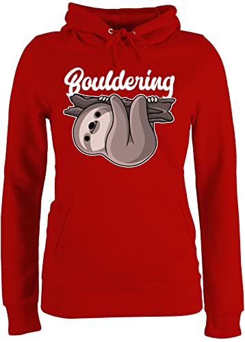 Pullover Damen Hoodie Frauen - Bouldering mit Faultier - weiß - S - Rot - Sport Klettern Huddy hodys Pulli Kapuzenpullover für von Shirtracer