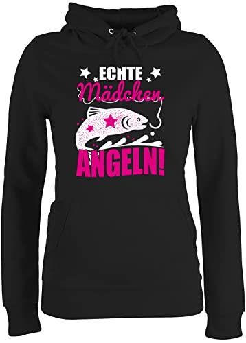 Pullover Damen Hoodie Frauen - Hobby Outfit - Echte Mädchen Angeln Fisch - M - Schwarz - Fishing Hoddies/pullies fischen polover Angel sprüche hoddis Fischerei Hoodies angelmotiv Hoddies Angel- von Shirtracer