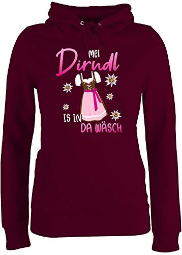 Pullover Damen Hoodie Frauen - Kompatibel mit Oktoberfest - MEI Dirndl is in da Wäsch - M - Burgundrot - Pollover October fest Trachten ersatz Hoody Volksfest Tracht wäsche Pulli Oktober der von Shirtracer