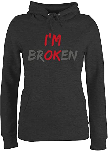 Pullover Damen Hoodie Frauen - Sprüche Statement - Im Broken - L - Anthrazit meliert - Statements i am ok Hoody mit Aufschrift I'm Pulli Spruch i´m m i‘m von Shirtracer