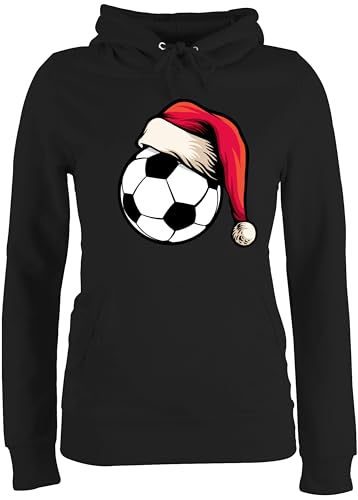 Pullover Damen Hoodie Frauen - Weihnachten Geschenke Christmas Bekleidung - Fußball mit Weihnachtsmütze - L - Schwarz - weihnachtshoodies weihachtspullover weihnachtsartikel von Shirtracer