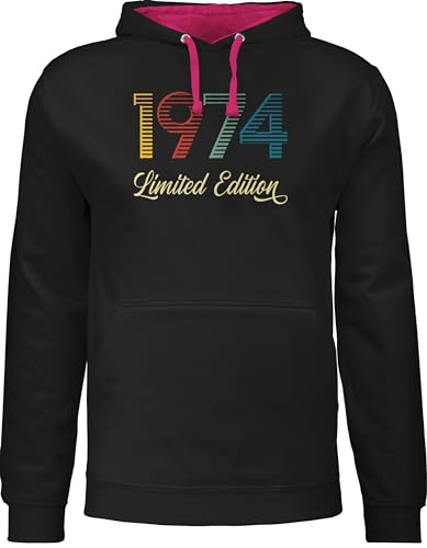 Pullover Herren Frauen Hoodie Kontrast zweifarbig - 50. Geburtstag - Limited Edition 1974 - XXL - Schwarz/Fuchsia - geschenke 50 zum 50ste geschenk jahre person geburtstag, geburtstagsgeschenke von Shirtracer