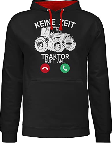 Pullover Herren Frauen Hoodie Kontrast zweifarbig - Fahrzeuge - Keine Zeit - Traktor Ruft an - weiß - 4XL - Schwarz/Rot - Pulli Damen mit Bauchtasche zweifarbiger Kapuzenpullover Kordel pullis von Shirtracer