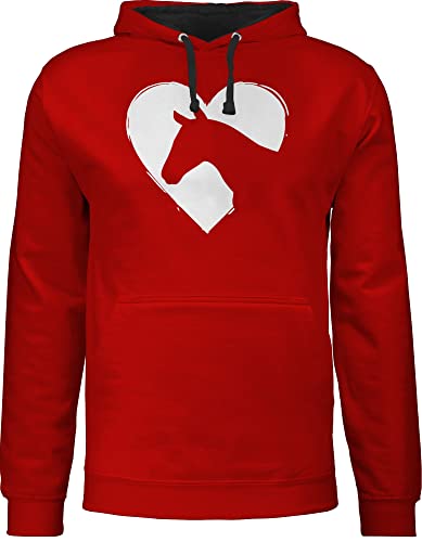 Pullover Herren Frauen Hoodie Kontrast zweifarbig - Pferde - Damen - Herz mit Pferdekopf - XS - Rot/Schwarz - geschenk+für+pferdeliebhaber pferd zubehör frau pferdeliebhaber geschenk reitzubehör von Shirtracer