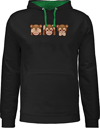 Shirtracer Pullover Herren Frauen Hoodie Kontrast zweifarbig - Manga & Comic Zubehör - Äffchen - Nix sehen, nix hören, Nichts Sagen - XL - Schwarz/Grün - Damen affen Hoody DREI pullis hören - sehen von Shirtracer