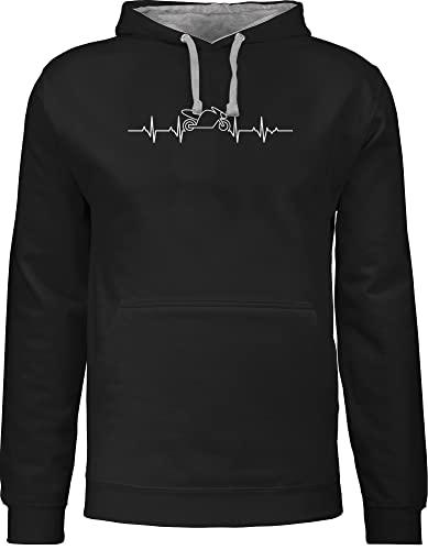 Pullover Herren Frauen Hoodie Kontrast zweifarbig - Biker - Herzschlag Motorrad - Motorbike - 3XL - Schwarz/Grau meliert - geschenke für motorradfans geschenk motorcycle lustige hoddie bike herz von Shirtracer