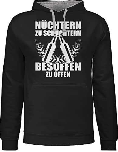 Pullover Herren Frauen Hoodie Kontrast zweifarbig - Party & Alkohol Damen - Nüchtern zu schüchtern - besoffen zu offen - weiß - XL - Schwarz/Grau meliert - hoody trinken hoodies/pullis alki von Shirtracer