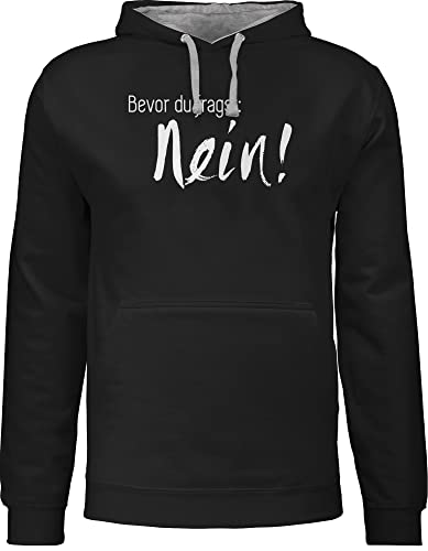 Pullover Herren Frauen Hoodie Kontrast zweifarbig - Sprüche Statement - Bevor du fragst: Nein - L - Schwarz/Grau meliert - männer pulli hoody polloverer kapuzenpullover damen mit kapuze hoodies von Shirtracer