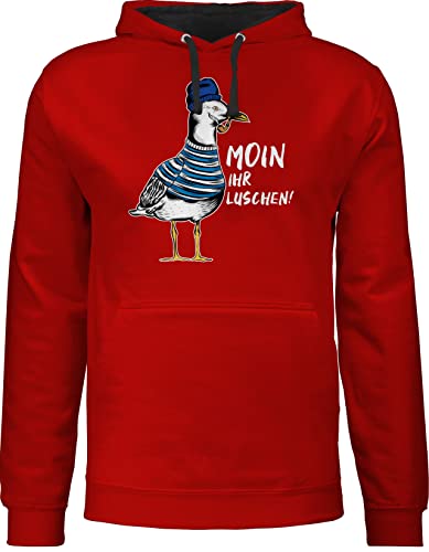 Shirtracer Pullover Herren Frauen Hoodie Kontrast zweifarbig - Sprüche Statement - Moin Ihr Luschen - Coole Möwe - Weiß - XL - Rot/Schwarz - Damen Pulli möwe, Pollover spacken Kapuzen Hoodies Hoodi von Shirtracer