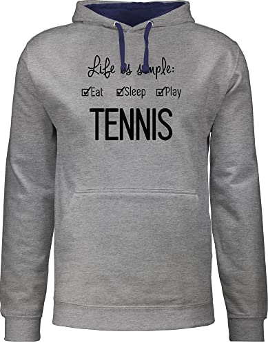 Shirtracer Pullover Herren Frauen Hoodie Kontrast zweifarbig - Tennisspieler Geschenk - Life is Simple Tennis - M - Grau meliert/Navy Blau - für tennisfans Pulli Sport Hoody sprüche Damen Geschenke von Shirtracer