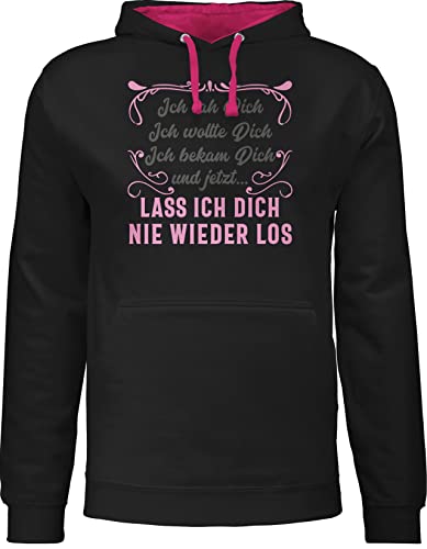 Pullover Herren Frauen Hoodie Kontrast zweifarbig - Valentinstag Partner Liebe - Ich sah Dich, ich wollte Dich, ich bekam Dich - Ornamente - Rosa - L - Schwarz/Fuchsia - valtentinstagsgeschenk von Shirtracer