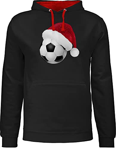 Pullover Herren Frauen Hoodie Kontrast zweifarbig - Weihnachten Geschenke Christmas Bekleidung - Fußball mit Weihnachtsmütze Glitzeroptik - XXL - Schwarz/Rot - Frohe Geschenk Erwachsene von Shirtracer