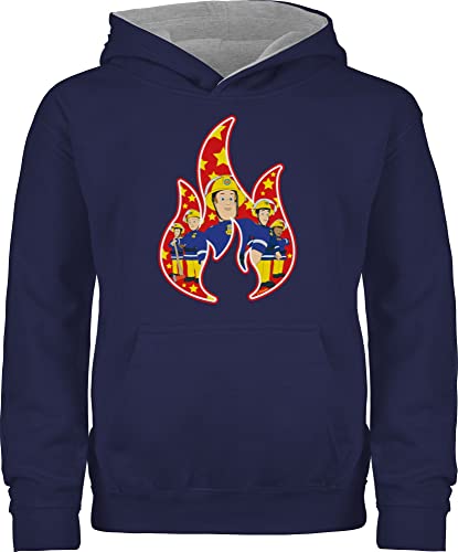 Pullover Kinder Hoodie Jungen Mädchen - Feuerwehrmann - Flamme - Sam & Team - 116 (5/6 Jahre) - Navy Blau/Grau meliert - freuermann feierwehrmann feuerwhermann feuwermansam flammen pulli sams von Shirtracer