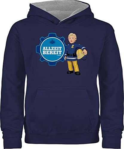 Shirtracer Pullover Kinder Hoodie Jungen Mädchen - Feuerwehrmann Sam - Feuerwehrfrau Penny - Allzeit bereit - 128 (7/8 Jahre) - Navy Blau/Grau meliert - brandweerman Pulli feueewehrmann feuereehrmann von Shirtracer