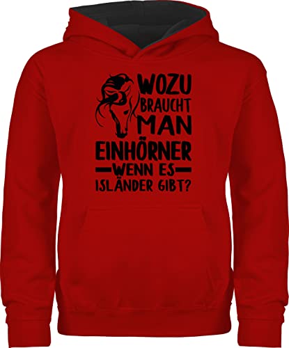 Pullover Kinder Hoodie Jungen Mädchen - Pferd Pferde - Wozu braucht man Einhörner, wenn es Isländer gibt? - 152 (12/13 Jahre) - Rot/Schwarz - reiterin reiterinnen pferdeliebe pferdeliebhaberin von Shirtracer