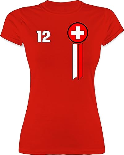 Shirt Damen - Fußball EM WM - 12. Mann Schweiz Emblem - XL - Rot - Tshirt Fussball Europameisterschaft 2024 zur Frauen Fanartikel Fan t-Shirt Shirts t Trikots 24 em+Tshirt+2024+Damen t-Shirts triko von Shirtracer