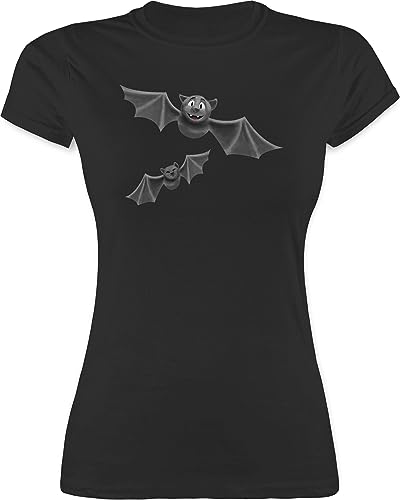 Shirt Damen - Halloween - Fledermäuse Feldermaus Flattermaus - L - Schwarz - Helloween halloweenshirt grusel tiermotive Tshirt Fledermaus t hellowee mit fledermäusen Shirts Halloweenparty Animal von Shirtracer