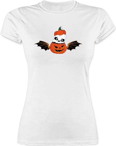 Shirt Damen - Halloween - Totenkopf Skelett Kürbis Fledermaus Kürbisgesicht - S - Weiß - Haloween t gruselig hellowee hlloween halloeween haöloween heeloween heloween halloweem grusel von Shirtracer