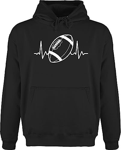 Hoodie Herren Pullover Männer - American Deko Superbowl Party - Football Herzschlag - weiß - 4XL - Schwarz - langarm geschenke fans pulli fun-kapuzenpullover hoodies/pullis hudis hoody kleidung von Shirtracer