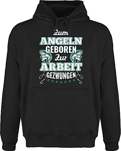 Hoodie Herren Pullover Männer - Angler Geschenke & Zubehör - Zum Angeln geboren zur Arbeit gezwungen - M - Schwarz - hoody mit kapuze angelbekleidung für sprüchen kapuzenpullover angelsachen von Shirtracer