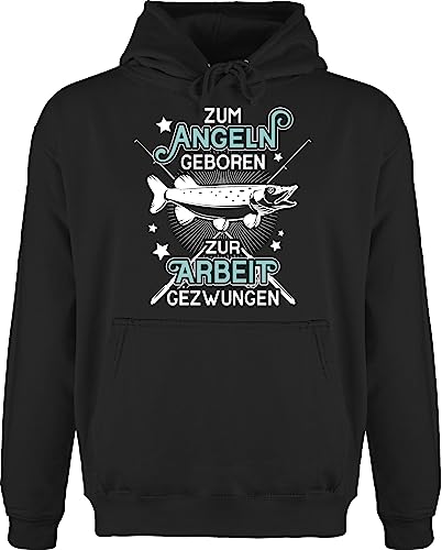 Hoodie Herren Pullover Männer - Angler Geschenke & Zubehör - Zum Angeln geboren - Zur Arbeit gezwungen - weiß - XL - Schwarz - oberteil herr fisch hoddies/pullies angel sprüche pulli angelsport von Shirtracer