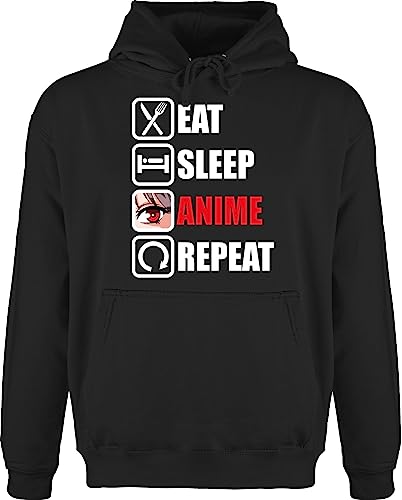 Hoodie Herren Pullover Männer - Geschenke - Eat sleep Anime repeat - Manga Japan - 5XL - Schwarz - oberteil animi hoddies/pullies comic hoodies man animie kapuzenpullover anime|manga pulli anemie von Shirtracer