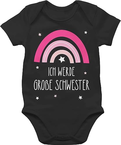 Baby Body Junge Mädchen - Ich werde große Schwester - Regenbogen - grosse Schwester - 6/12 Monate - Schwarz - big sis strampler sister geschenk schwestern geschenke fuer für groesse 2024 großes von Shirtracer