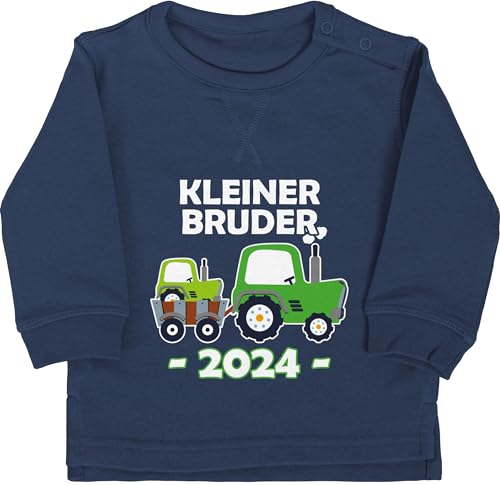 Shirtracer Baby Pullover Jungen Mädchen - Kleiner Bruder 2024 Traktor - 6/12 Monate - Navy Blau - bro Little Brother Sweatshirt kleine 2023 Babykleidung brüder kleinen Langarm Geschenk Pulli von Shirtracer