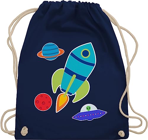 Turnbeutel Rucksack - Bunt gemischt Kinder - Comic Weltall - Unisize - Navy Blau - gymsack kindergarten weltraum beutel rakete sporttasche tasche stoffbeutel turnsackerl turnbeutel. beuteltasche von Shirtracer