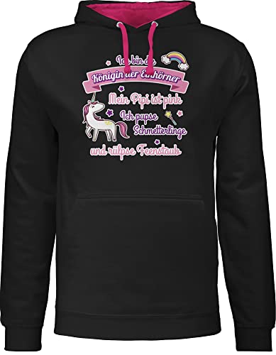 Shirtracer Pullover Herren Frauen Hoodie Kontrast zweifarbig - Einhorn Geschenk Unicorn - Königin der Einhörner - L - Schwarz/Fuchsia - Hoodies Spruch Pulli Damen Geschenke Hoody sprüche einhörnern von Shirtracer