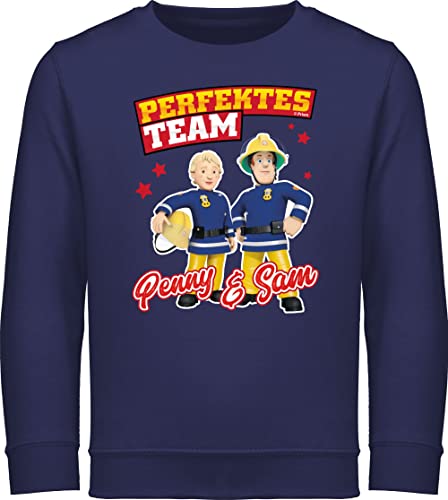 Sweatshirt Kinder Pullover für Jungen Mädchen - Feuerwehrmann - Perfektes Team - Penny & Sam - 116 (5/6 Jahre) - Navy Blau - feuwrwehrmnn feueewehrmann fwuerwehrman freuermann der feuermann von Shirtracer