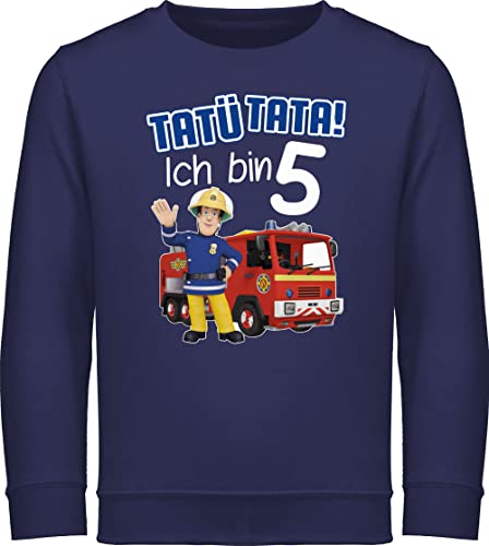 Shirtracer Sweatshirt Kinder Pullover für Jungen Mädchen - Feuerwehrmann Sam - Tatü Tata! Ich Bin 5 - blau - 116 (5/6 Jahre) - Navy Blau - sa Feuerwehr Mann feierwehrann feueewehrmann feuereehrmann von Shirtracer