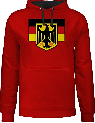 Pullover Herren Frauen Hoodie Kontrast zweifarbig - Fußball EM WM - Deutschland Flagge mit Bundesadler - XL - Rot/Schwarz - country germany football hoody 2024 fussball deutschland-flagge hoddies von Shirtracer