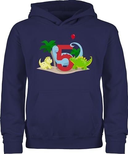 Shirtracer Kinder Hoodie Jungen Mädchen - 5. Geburtstag - Dino Fünf - 116 (5/6 Jahre) - Navy Blau - 5 Jahre Pullover geburtstagspullover Birthday Pulli Junge Year Old Yrs Years Jahre, Zahl von Shirtracer