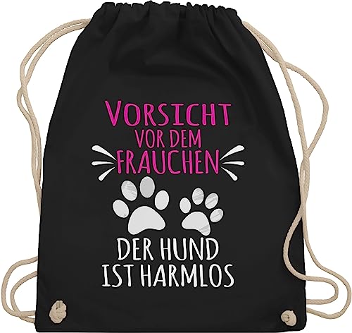 Shirtracer Turnbeutel Rucksack - Geschenk für Hundebesitzer - Vorsicht vor dem Frauchen - Pfotenabdrücke - weiß - Unisize - Schwarz - hundebesitzerin tasche hund hundefan paws beutel hundefreundin von Shirtracer