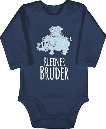 Shirtracer Baby Body langarm Mädchen Junge - Kleiner Bruder mit Elefanten - 3/6 Monate - Navy Blau - kleinen bodies elefant brüder 2024 strampler kleine baby-body geschenk bodie babybody babybodies von Shirtracer