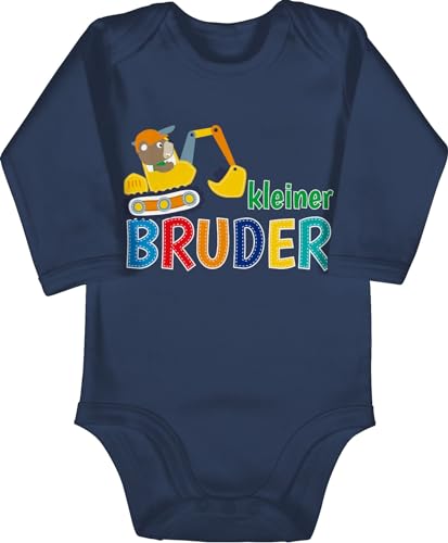 Baby Body langarm Mädchen Junge - Kleiner Bruder Bagger - 3/6 Monate - Navy Blau - little brother lil bro babybody kleine kleinen strampler geschenk geschwisterliebe babykleidung brüder 2024 von Shirtracer