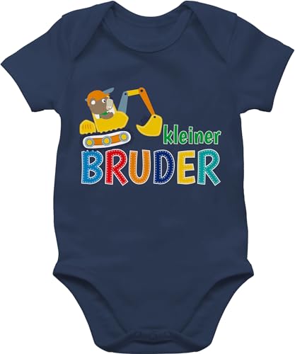 Baby Body Junge Mädchen - Kleiner Bruder Bagger - 6/12 Monate - Navy Blau - kurzarm strampler little kurzarmbody jungen bodys sommer bodies babykleidung einfarbig neugeborene kinder jungs boddie von Shirtracer