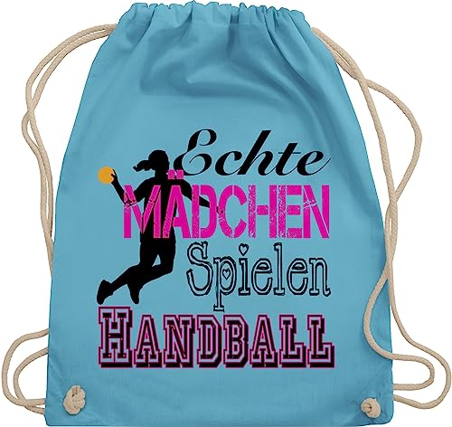 Turnbeutel Rucksack - WM 2023 Trikot Ersatz - Echte Mädchen Spielen Handball - Unisize - Hellblau - handballer geschenk stoffbeutel kordelzug beachhandball beutel sportsack sportbeutel turntasche von Shirtracer