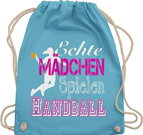 Turnbeutel Rucksack - WM 2023 Trikot Ersatz - Echte Mädchen Spielen Handball weiß - Unisize - Hellblau - baumwollbeutel beutel kinder turnsäckchen taschen bags kinderbeutel tasche rucksäcke von Shirtracer