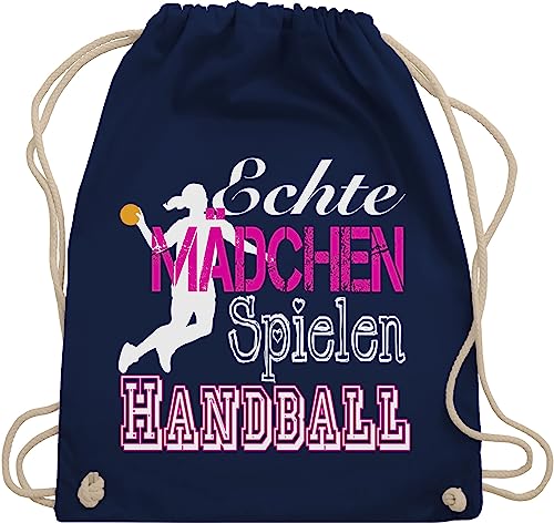 Turnbeutel Rucksack - WM 2023 Trikot Ersatz - Echte Mädchen Spielen Handball weiß - Unisize - Navy Blau - handballer geschenke echt beutel baumwolle beachhandball mädels stoffbeutel kordelzug von Shirtracer