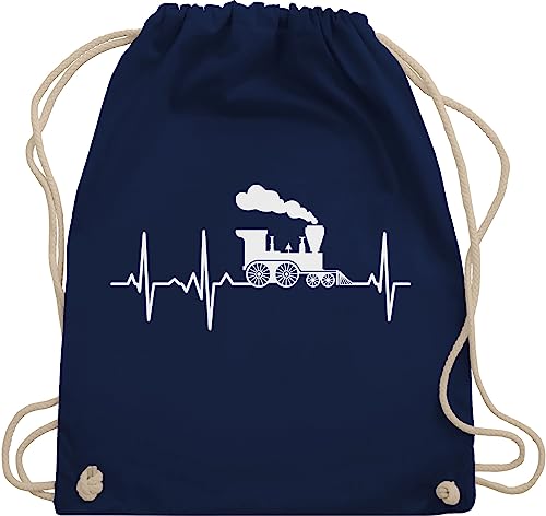 Turnbeutel Rucksack - Hobby Outfit - Dampflok Herzschlag weiß - Unisize - Navy Blau - beutel gym bag stoff sport baumwoll baumwolle kinder geschenke kinderrucksack flugzeugen eisenbahnen bags von Shirtracer