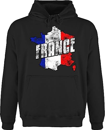 Hoodie Herren Pullover Männer - Fußball EM WM - France Umriss Vintage - 4XL - Schwarz - fussball 2024 frankreich pulli fussball-wm kapuzenpullover fußballer hoddies/pullies fußball-fanartikel von Shirtracer