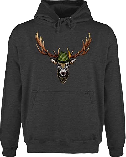 Hoodie Herren Pullover Männer - Kompatibel mit Oktoberfest - Jagdhirsch Hirsch Jäger Jägerin Geschenk - M - Anthrazit meliert - hoodies boarische pulis bavarian trachten volksfest bayrisches von Shirtracer