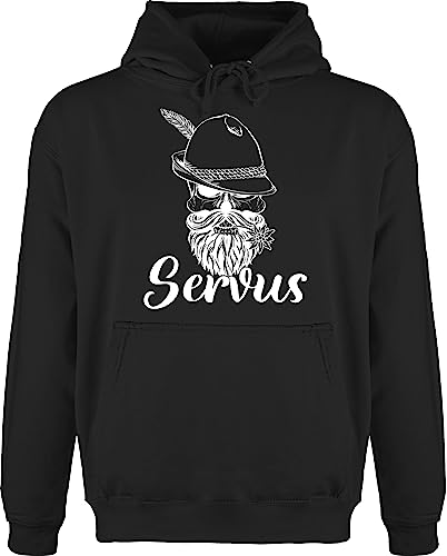 Shirtracer Hoodie Herren Pullover Männer - Kompatibel Oktoberfest - Servus mit Totenkopf und Edelweiß - weiß - 4XL - Schwarz - bayrisch bayrische bayerischer Trachten Bavarian Oktoberfest- bayerisch von Shirtracer