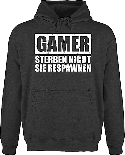 Hoodie Herren Pullover Männer - Nerd Geschenke - Gamer sterben nicht sie respawnen Schriftzug - weiß - M - Anthrazit meliert - zocken nicht. kapuzenpullover nerds zocker geschenkideen geeks von Shirtracer