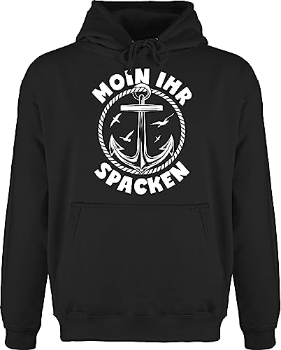 Hoodie Herren Pullover Männer - Sprüche Statement Spruch - Moin ihr Spacken mit Anker - weiß - XXL - Schwarz - kapuze langarm hoddys pulli hoddies/pullies pullis hoody hoodies kapuzenpullover von Shirtracer